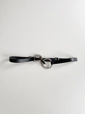 SUZI ROHER Black Leather Crystal Buckle Elastic Stretch Belt, Size XL